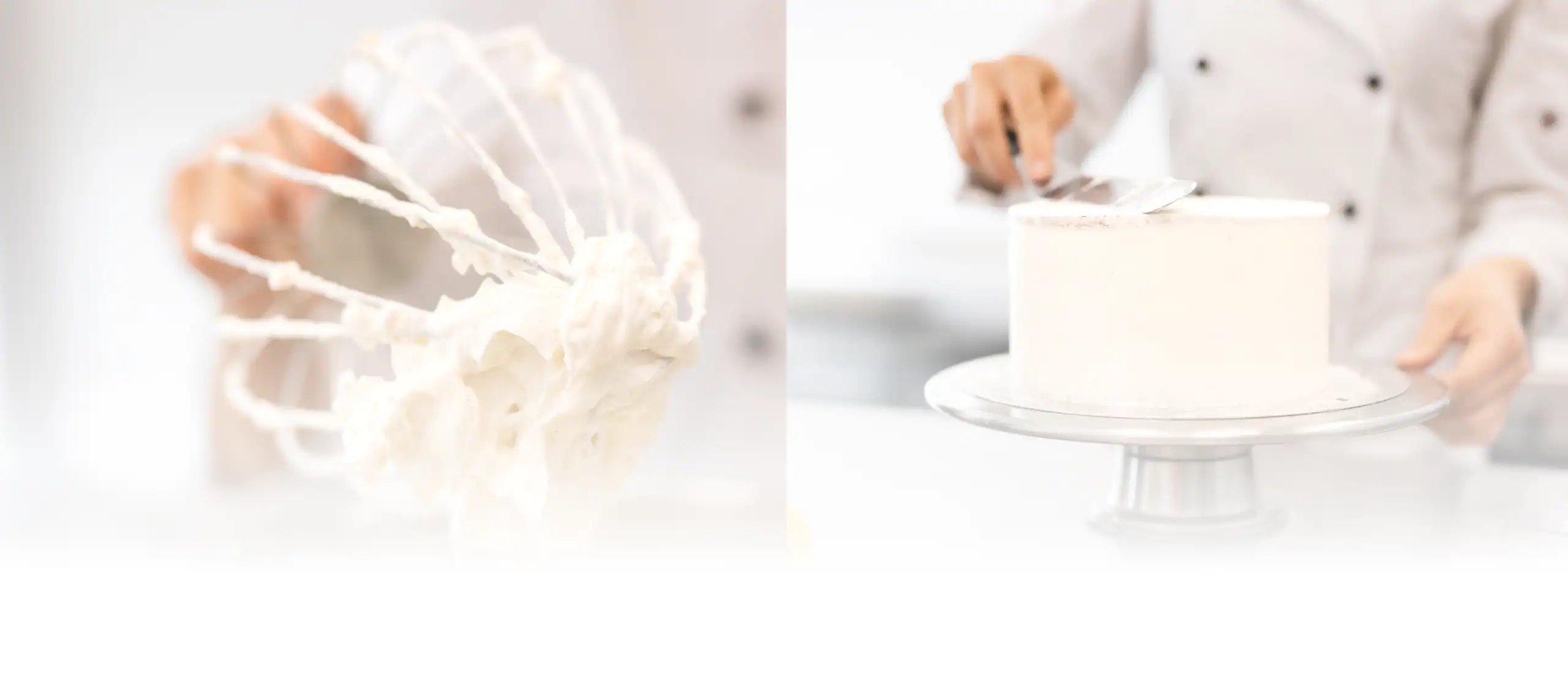 Hand beim Schlagen von Eischnee und Kuchen Dekoration.